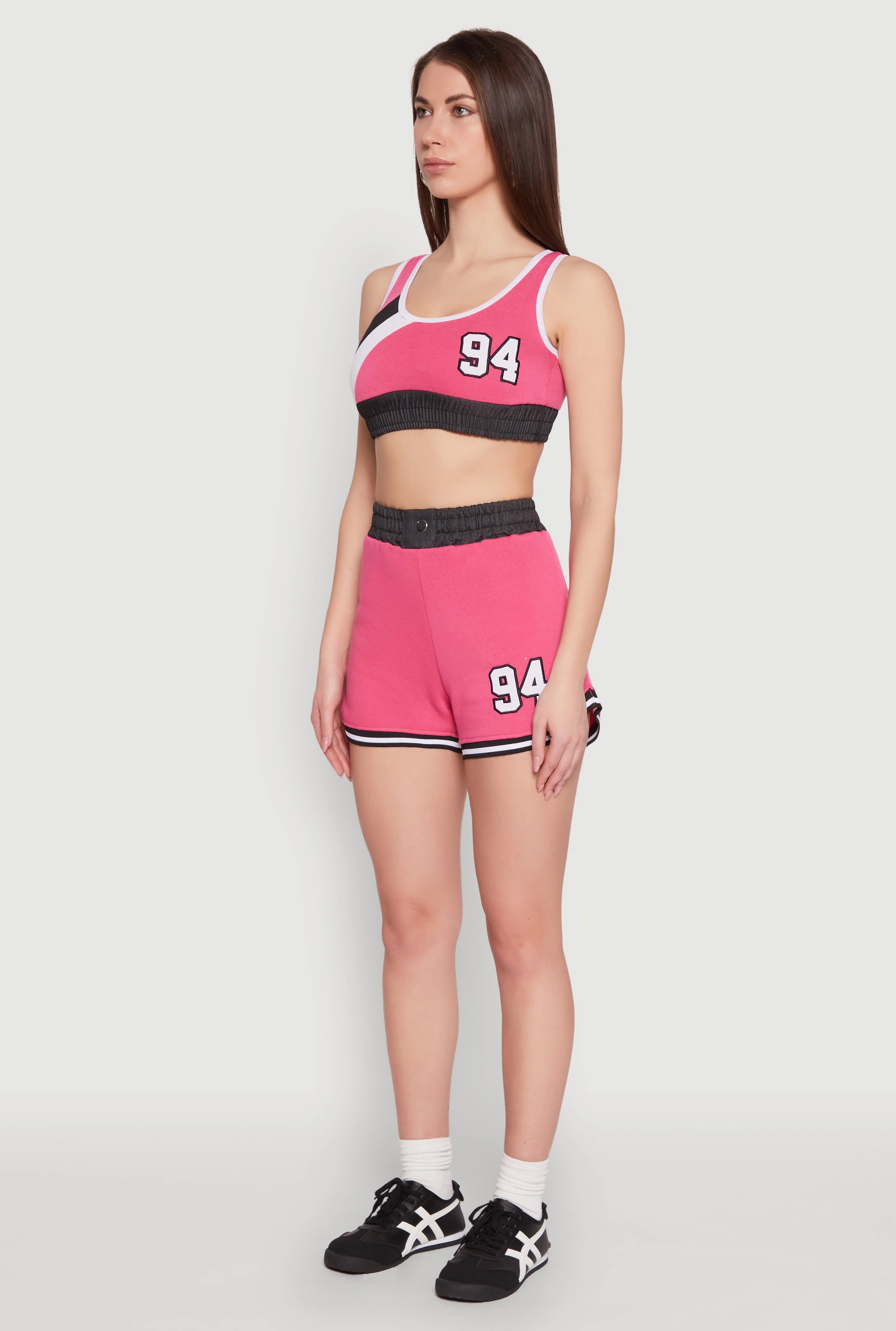 94 Graphic Denim Trim Crop Top