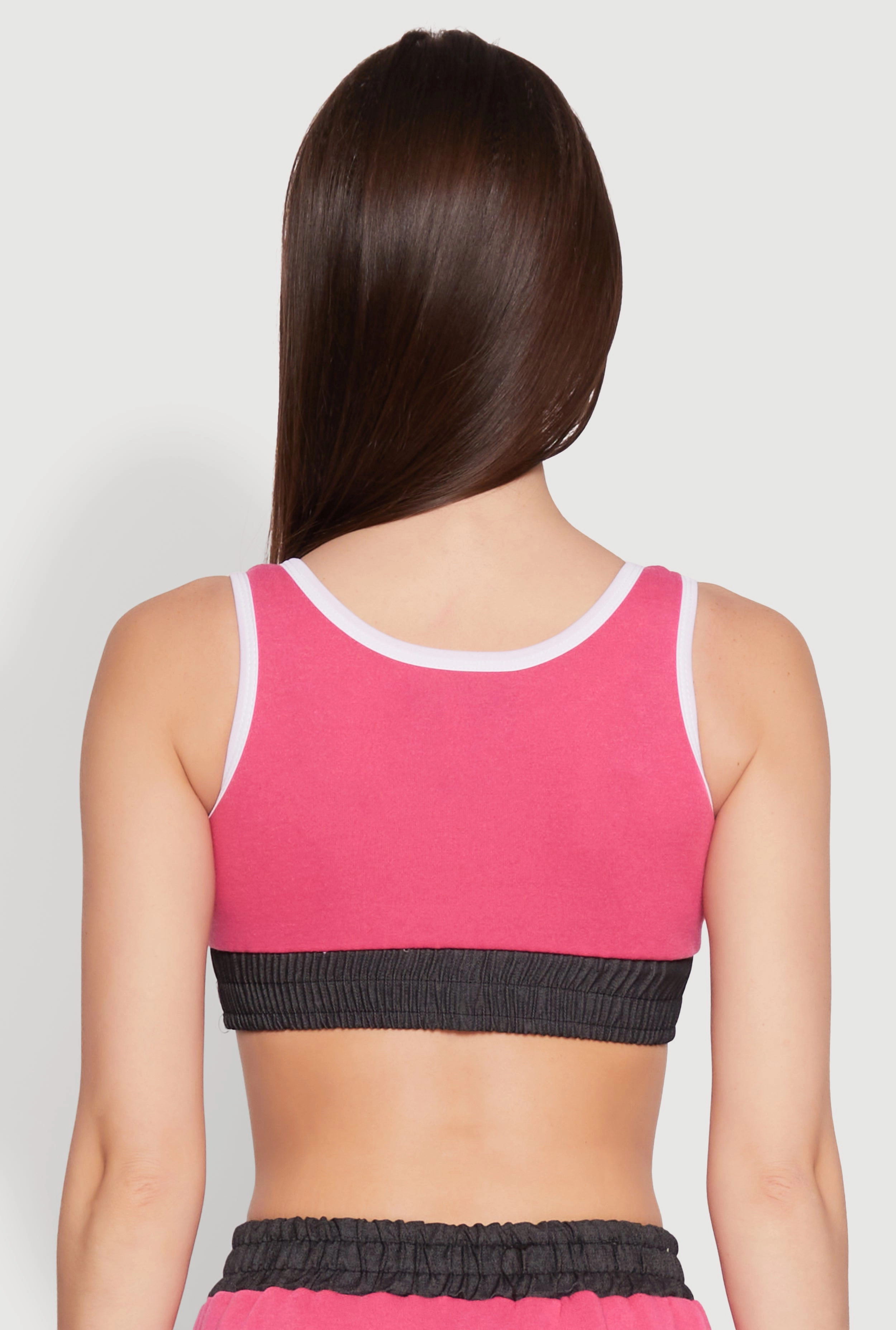 94 Graphic Denim Trim Crop Top