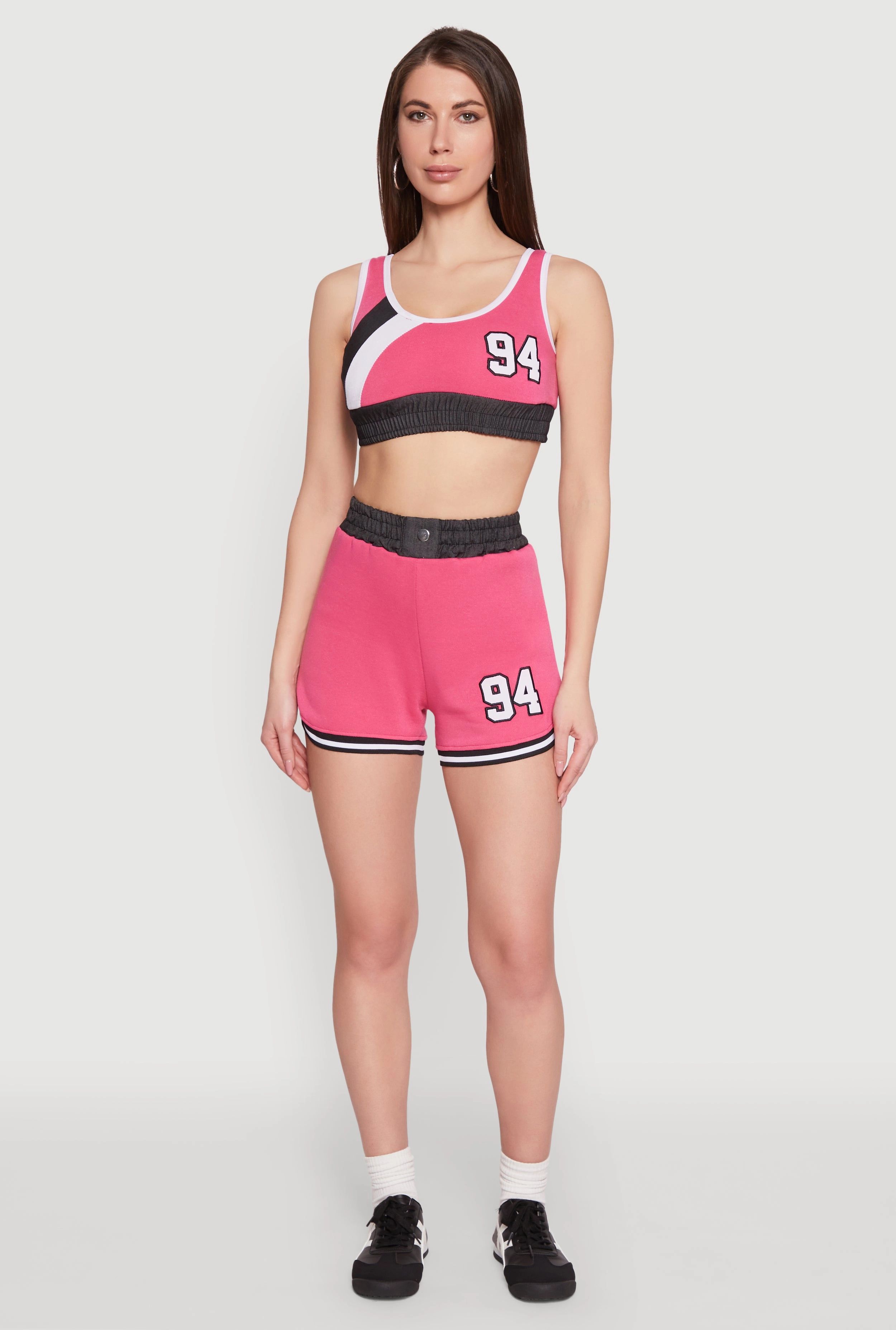 94 Graphic Denim Trim Crop Top