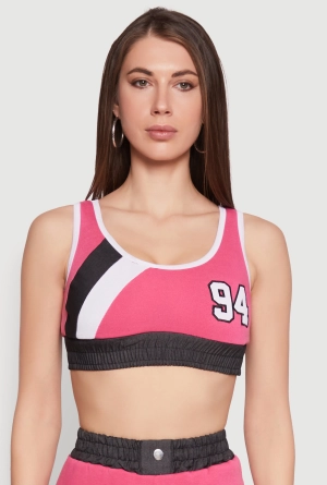 94 Graphic Denim Trim Crop Top