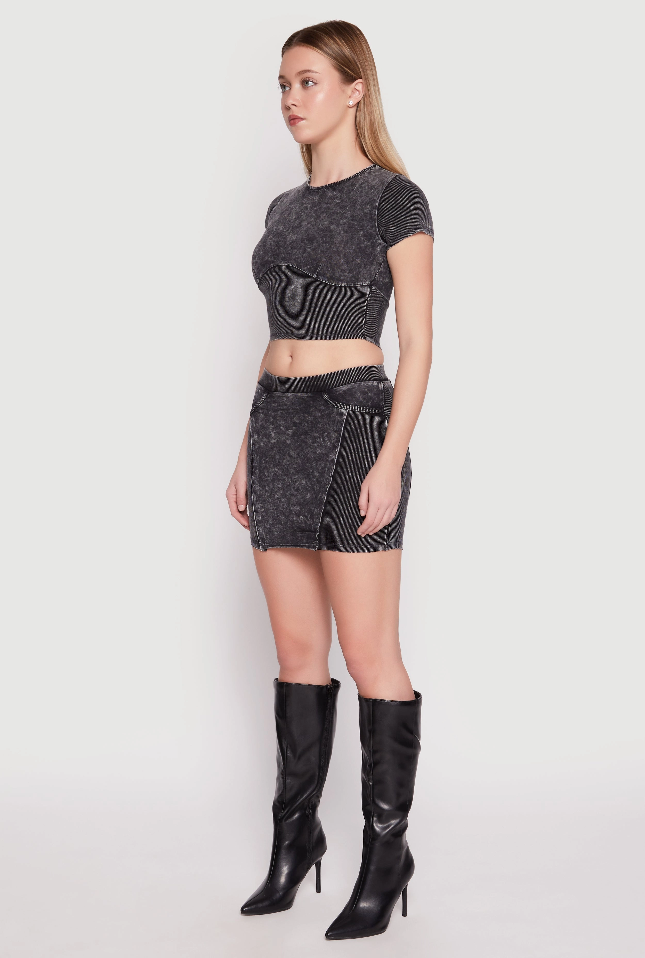 Acid Wash Corset Detail Crop Top