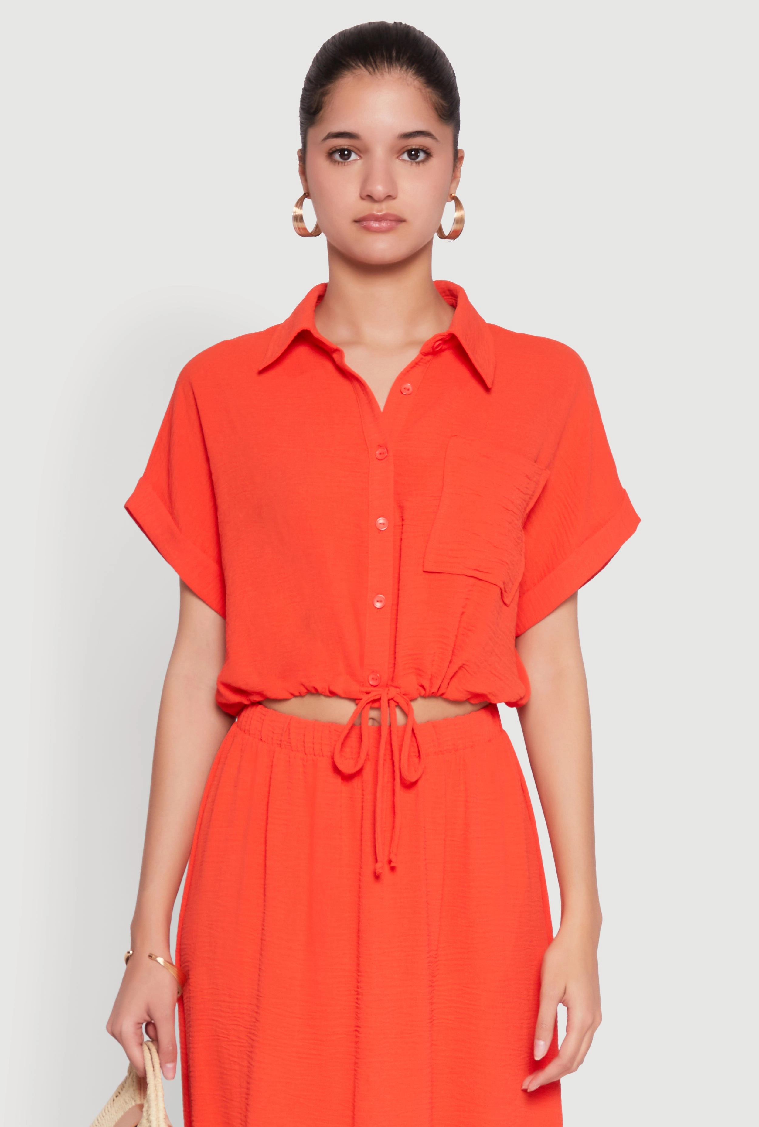 Airy Drawstring Hem Shirt