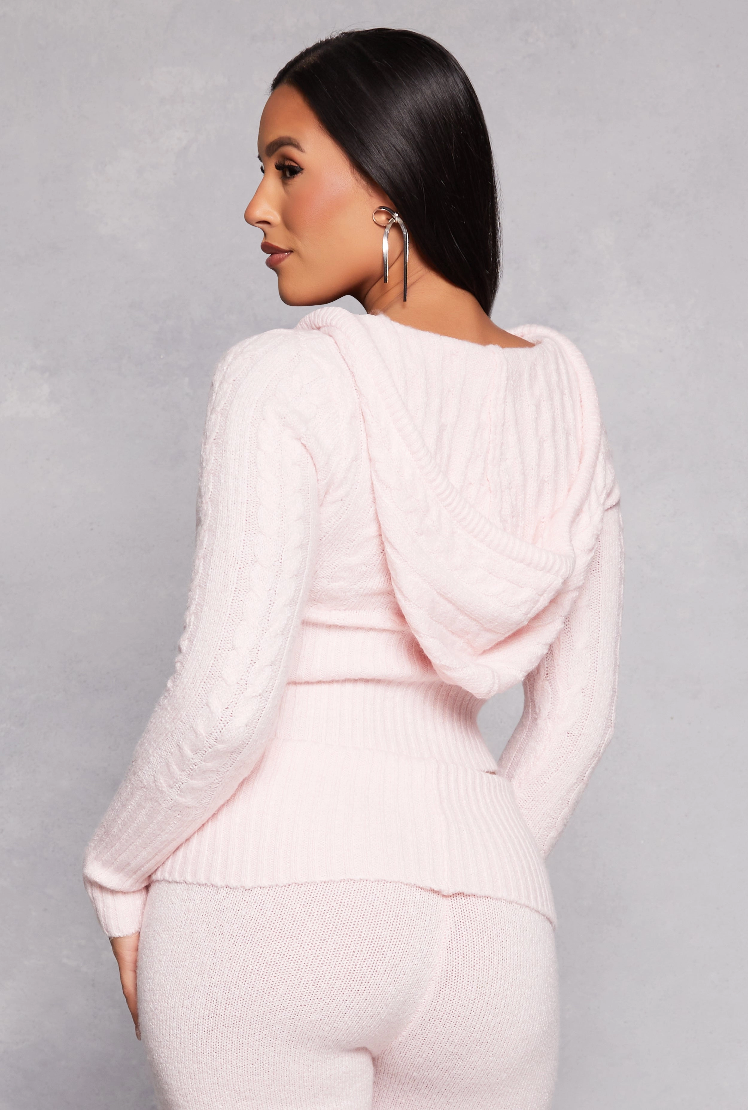 Almost Famous Cable Knit Zip Front Hoodie