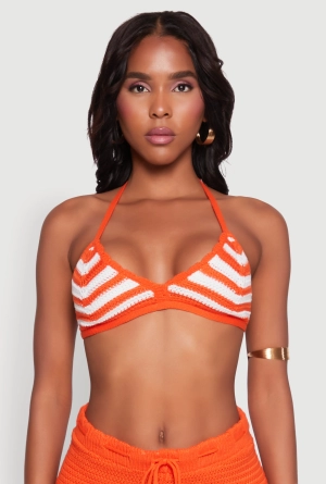 Almost Famous Crochet Striped Halter Crop Top