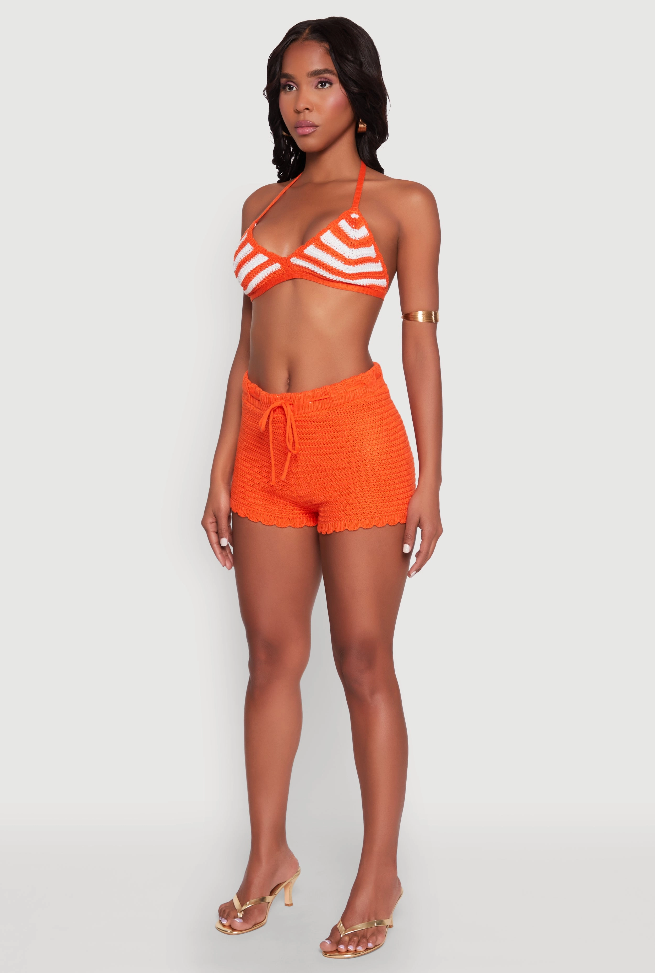 Almost Famous Crochet Striped Halter Crop Top
