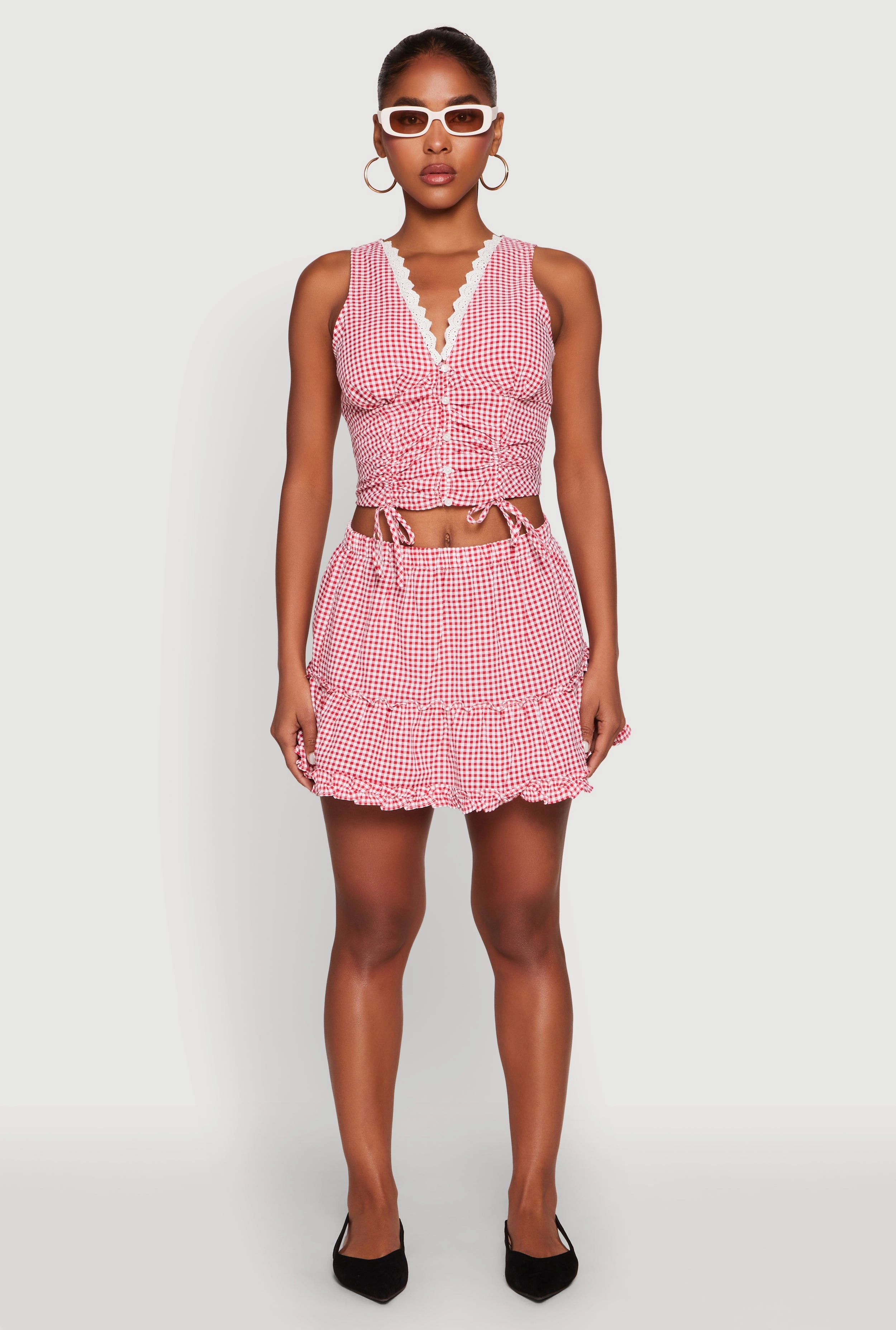 Almost Famous Gingham Button Front Crop Top