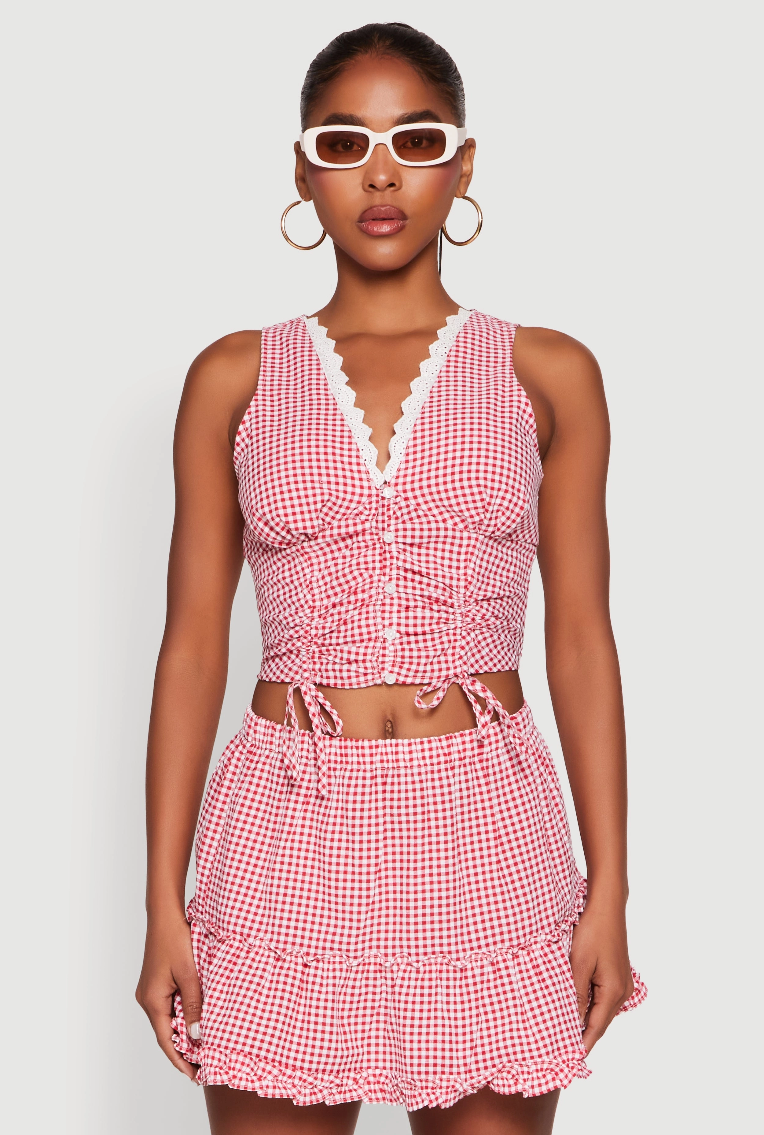 Almost Famous Gingham Button Front Crop Top