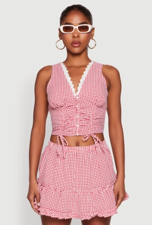Almost Famous Gingham Button Front Crop Top