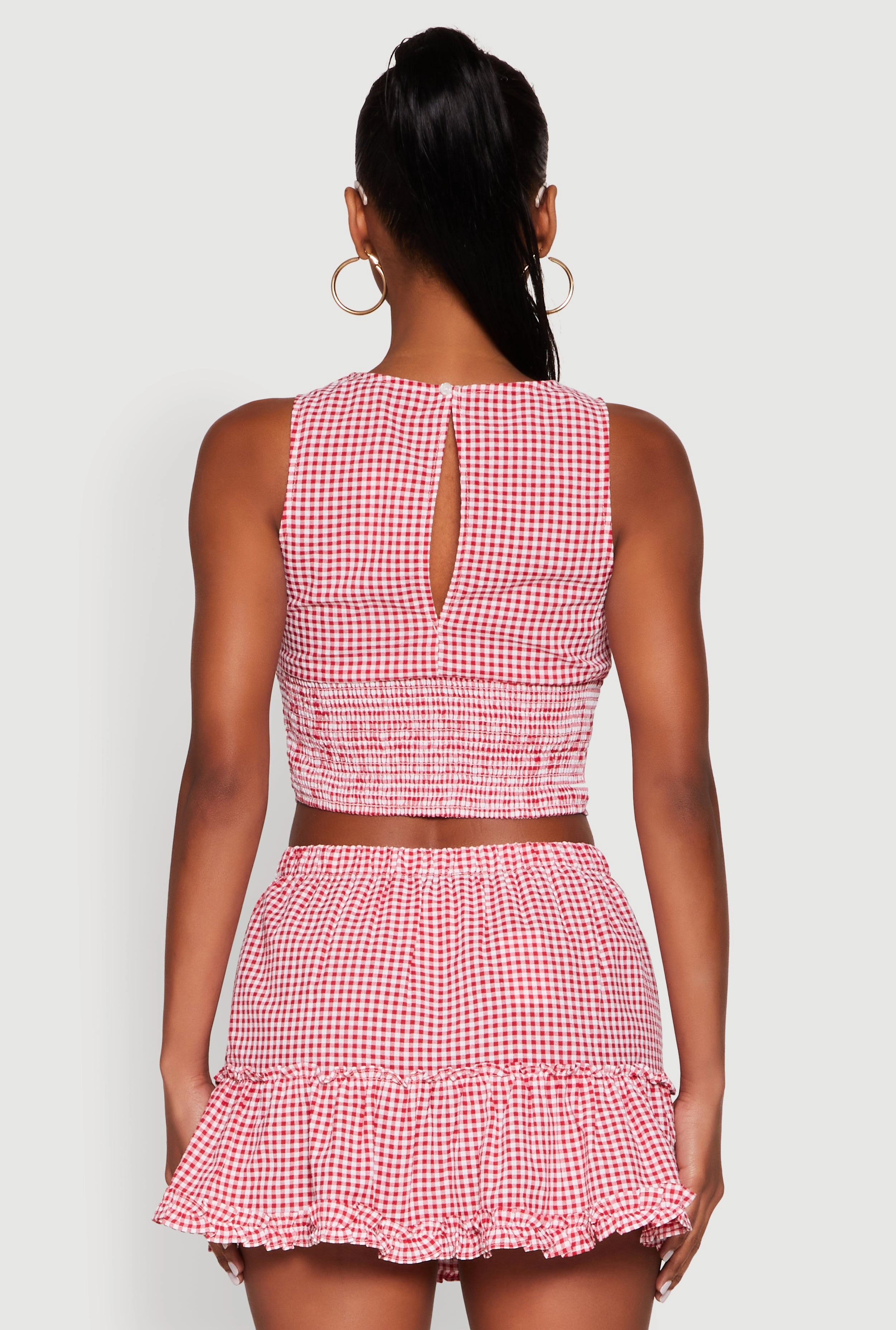 Almost Famous Gingham Button Front Crop Top