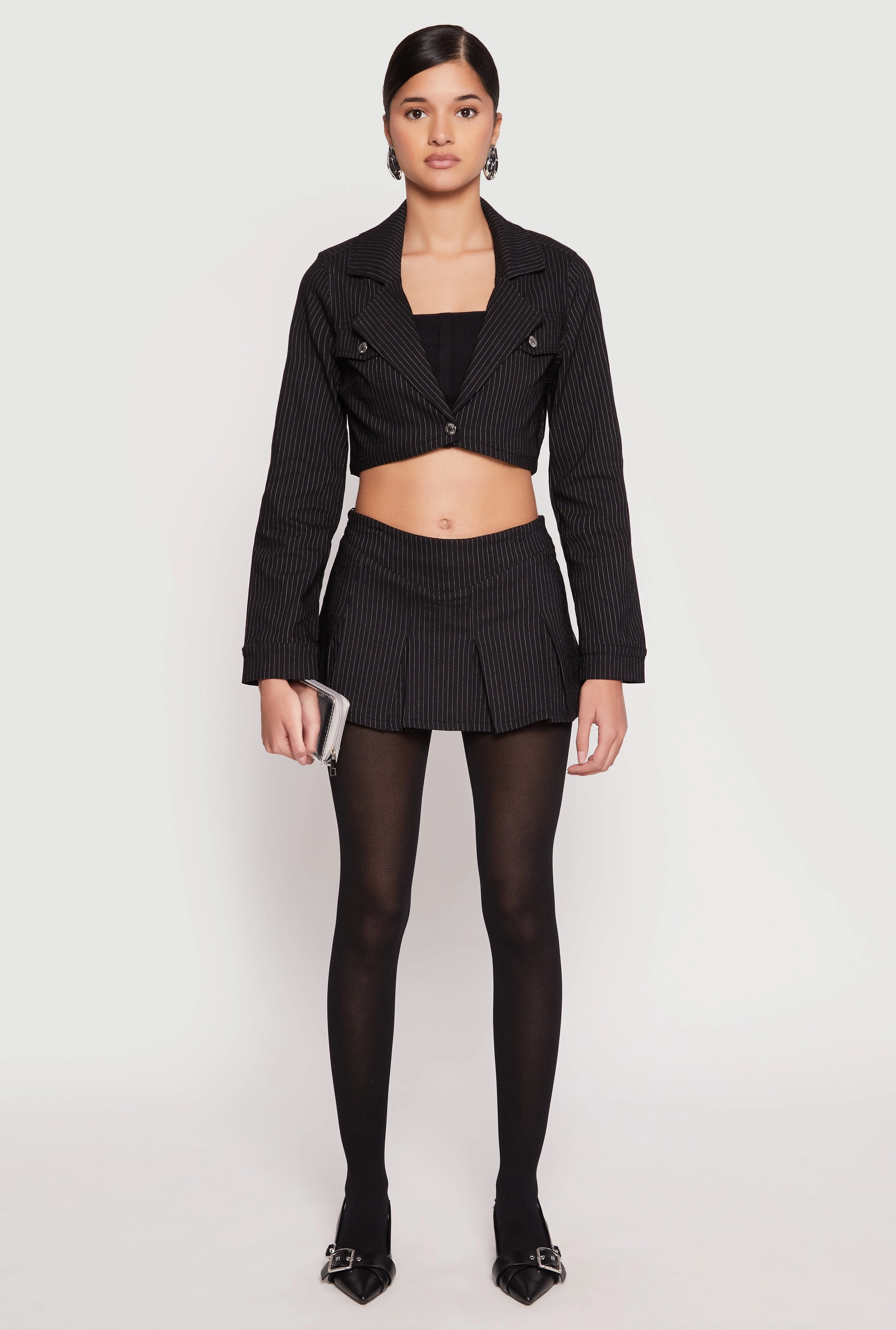 Almost Famous Pinstripe Cropped Blazer