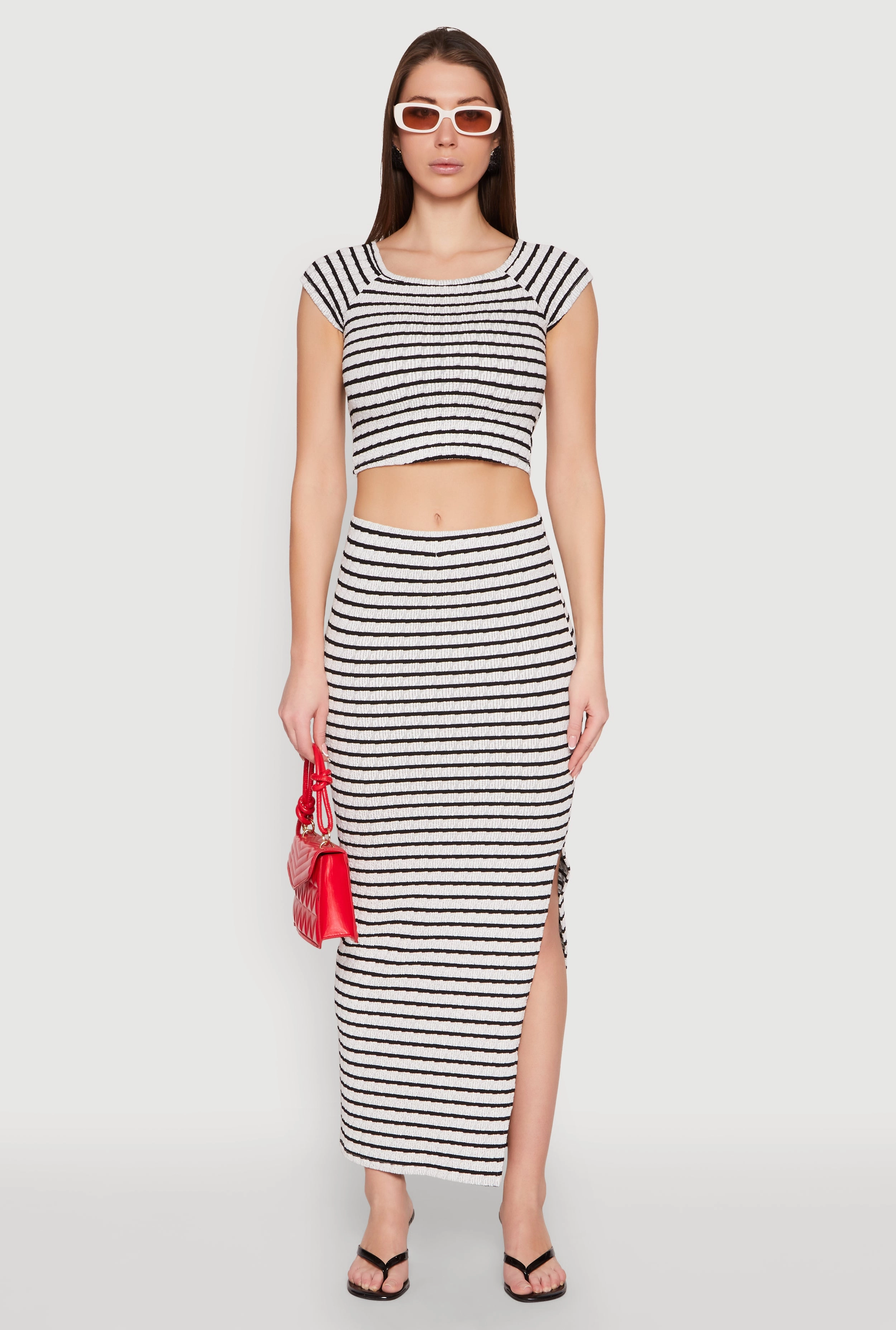 Almost Famous Textured Knit Striped Top