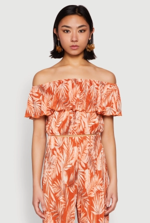 Almost Famous Tropical Print Off the Shoulder Top