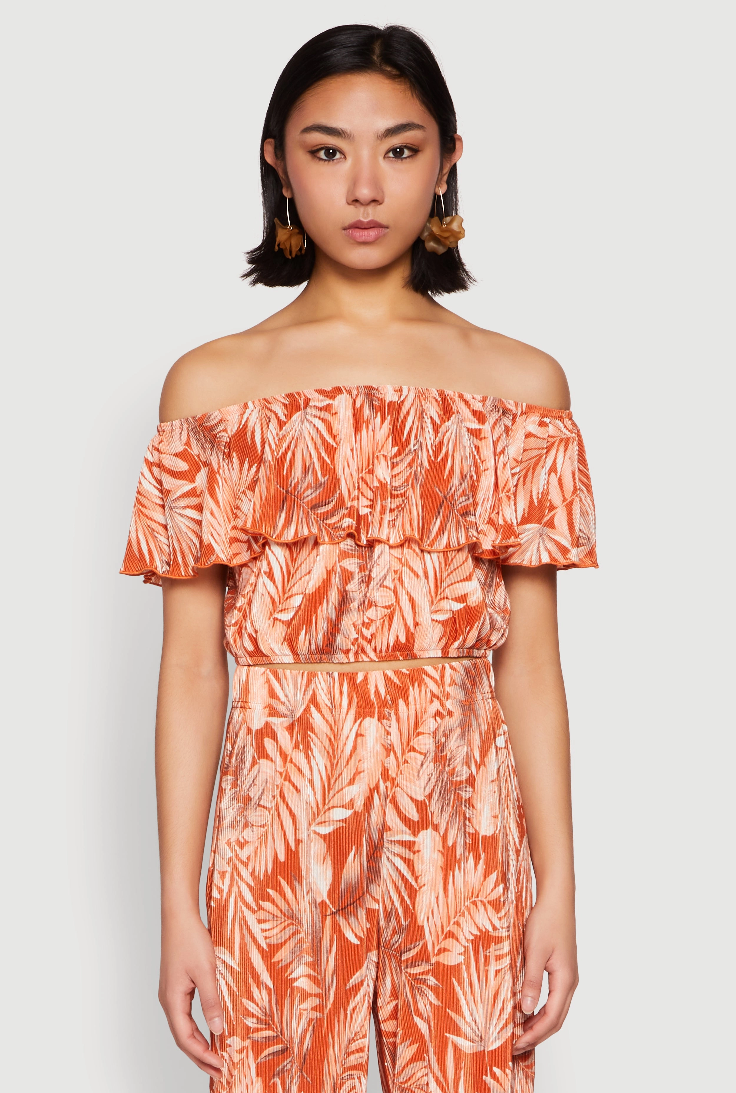 Almost Famous Tropical Print Off the Shoulder Top