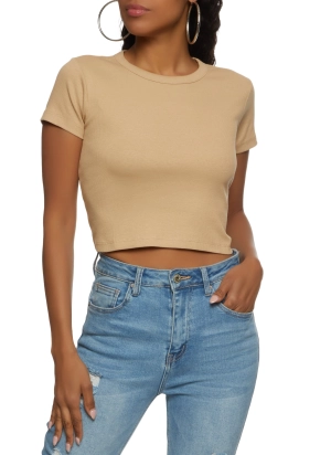 Basic Crew Neck Cropped T Shirt