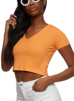 Basic V Neck Cropped T Shirt