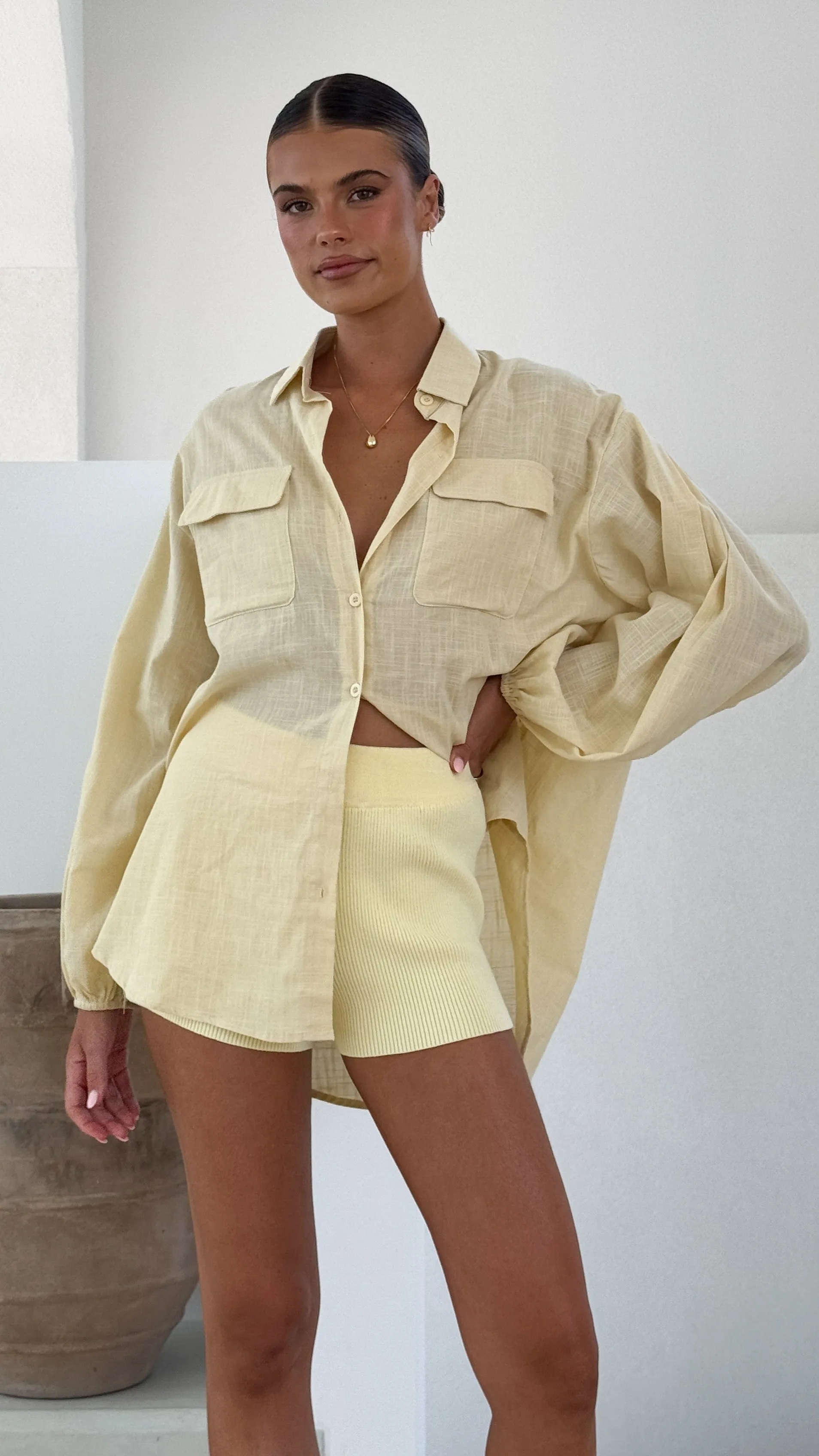 Bianca Oversized Button Up Shirt - Lemon
