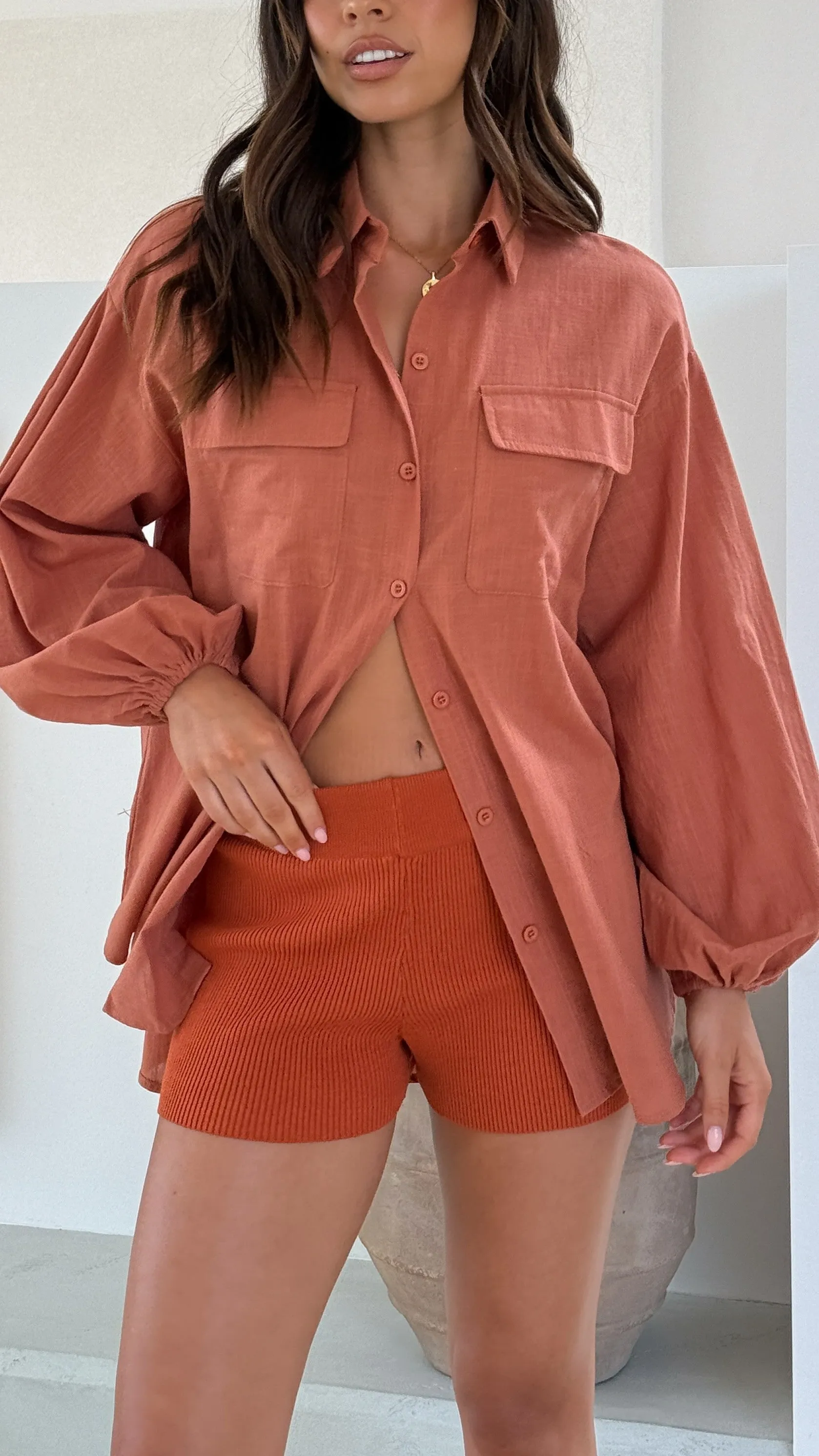 Bianca Oversized Button Up Shirt - Rust