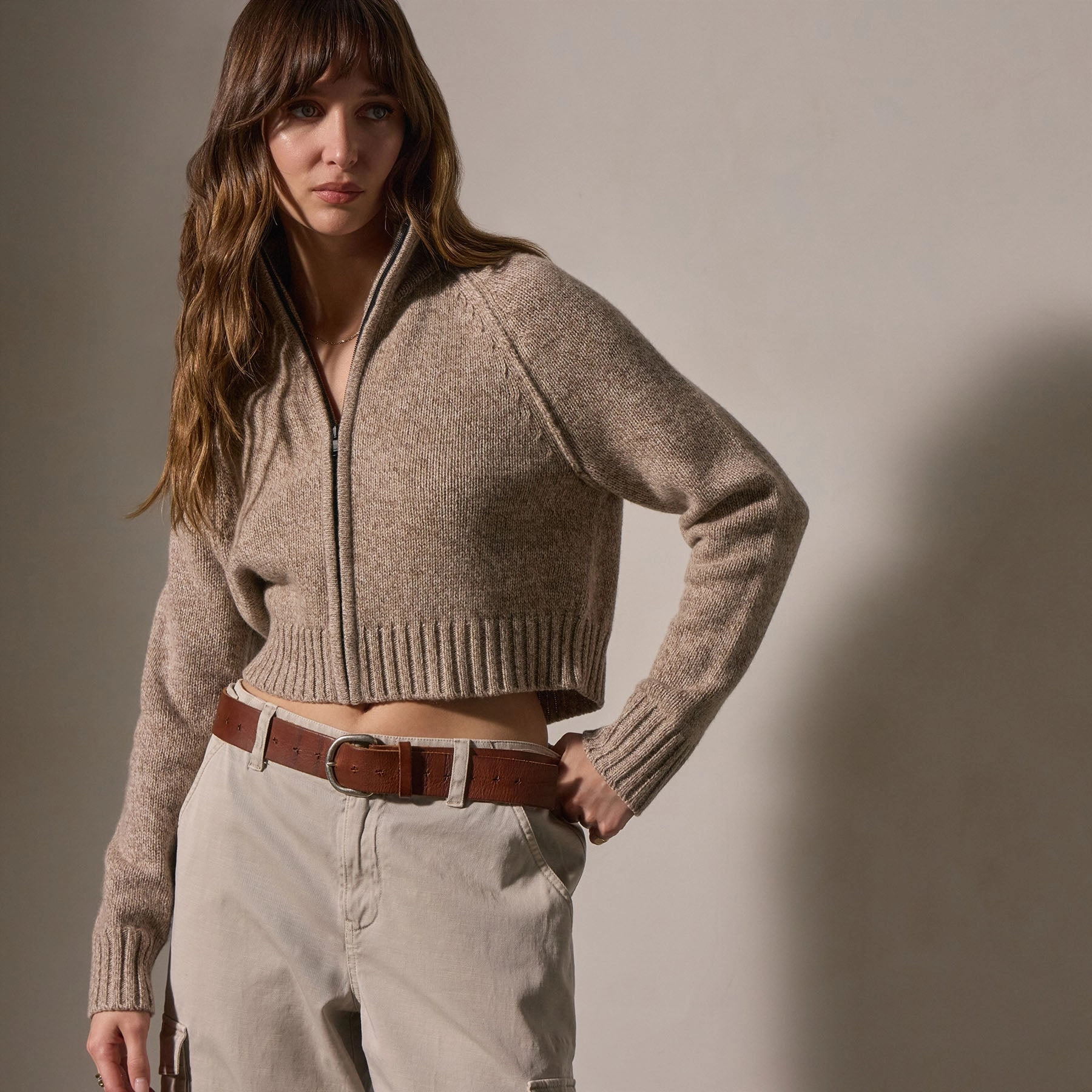 Cashmere Marled Zip Up - Stone Marl