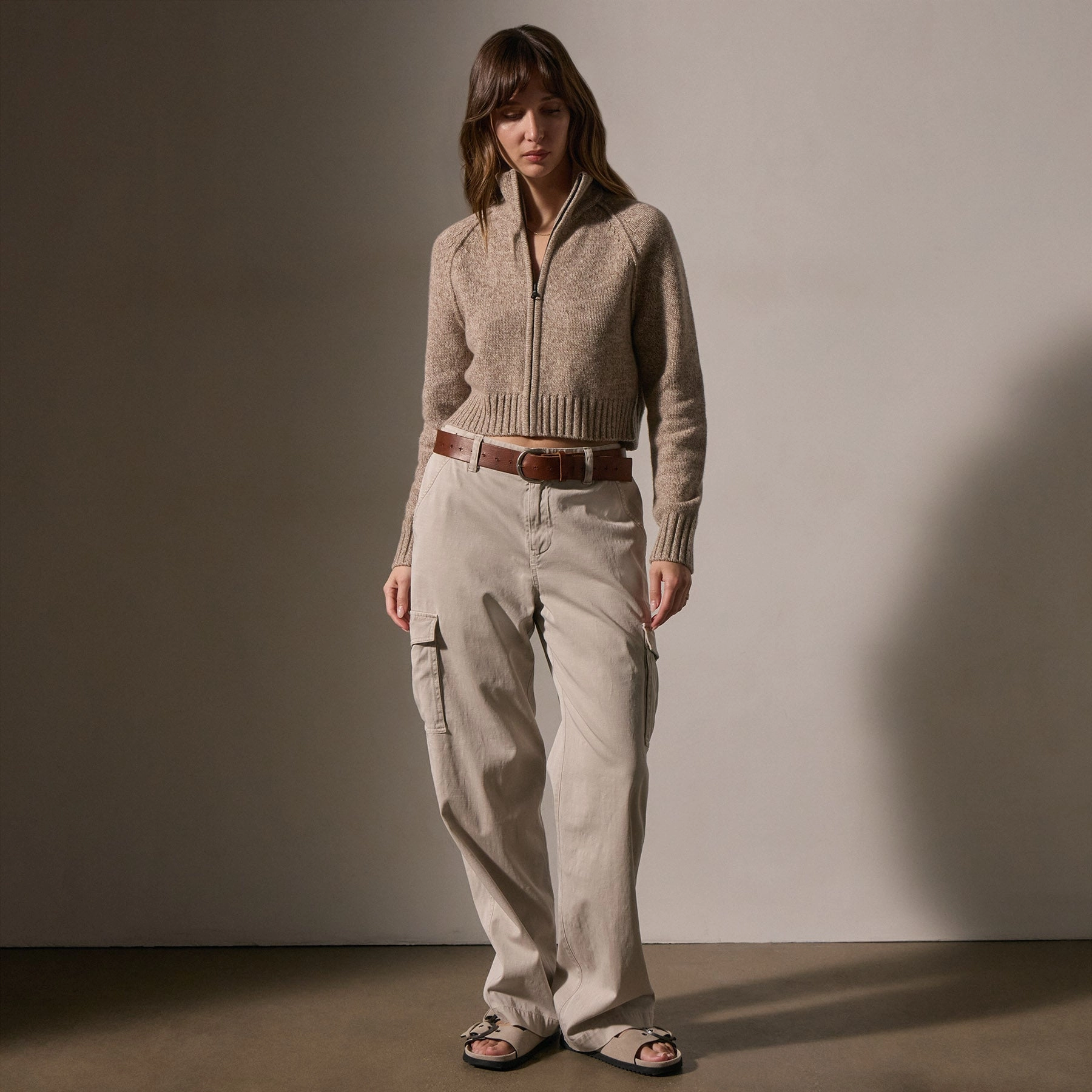 Cashmere Marled Zip Up - Stone Marl