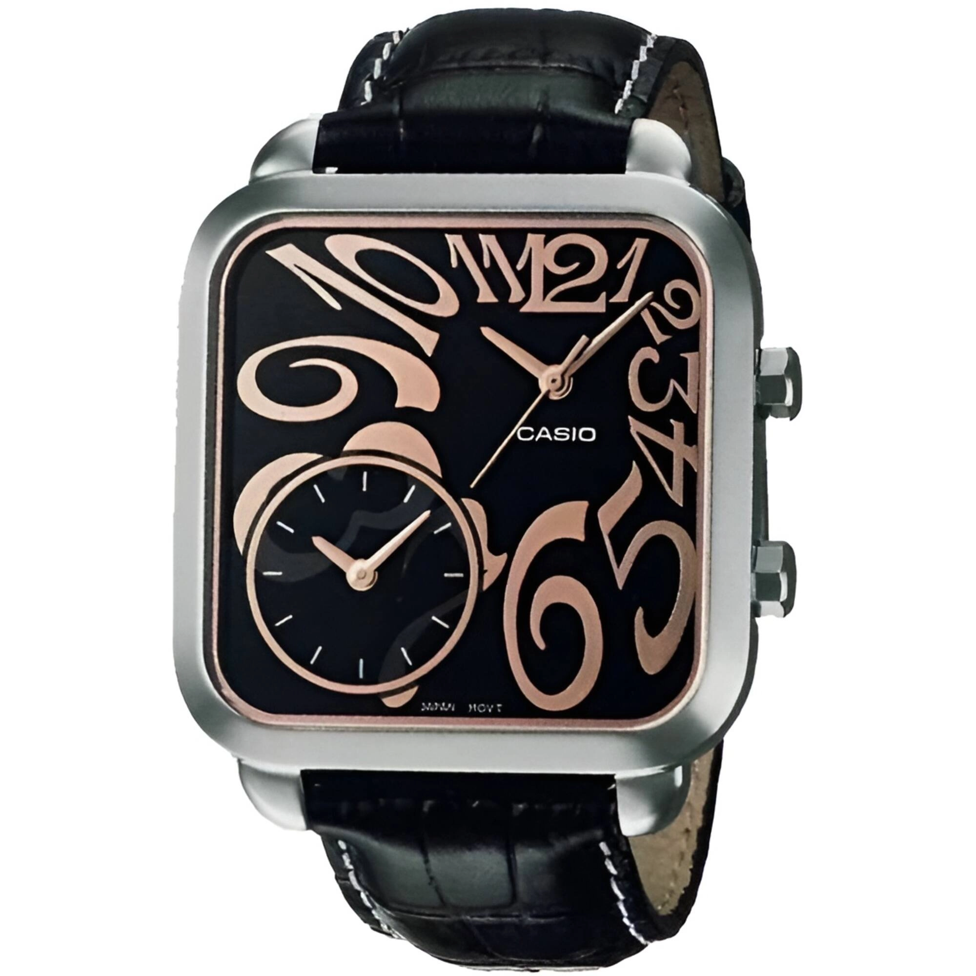 Casio Women's Quartz Watch - Silver Tone Case Black Dial Leather Strap | LTF117L-1A