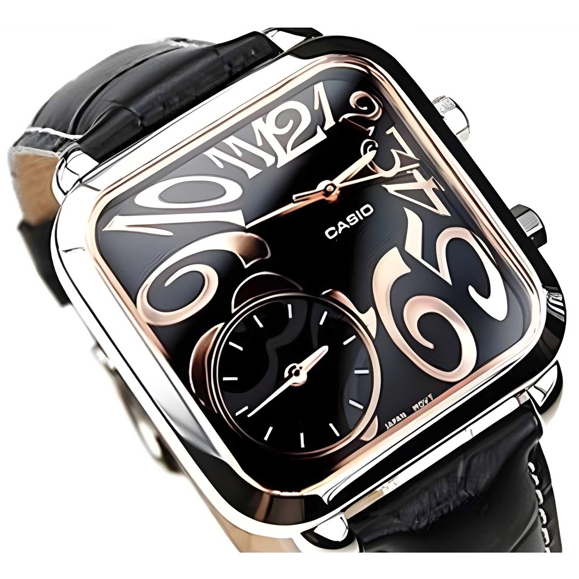 Casio Women's Quartz Watch - Silver Tone Case Black Dial Leather Strap | LTF117L-1A