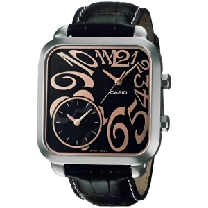 Casio Women's Quartz Watch - Silver Tone Case Black Dial Leather Strap | LTF117L-1A