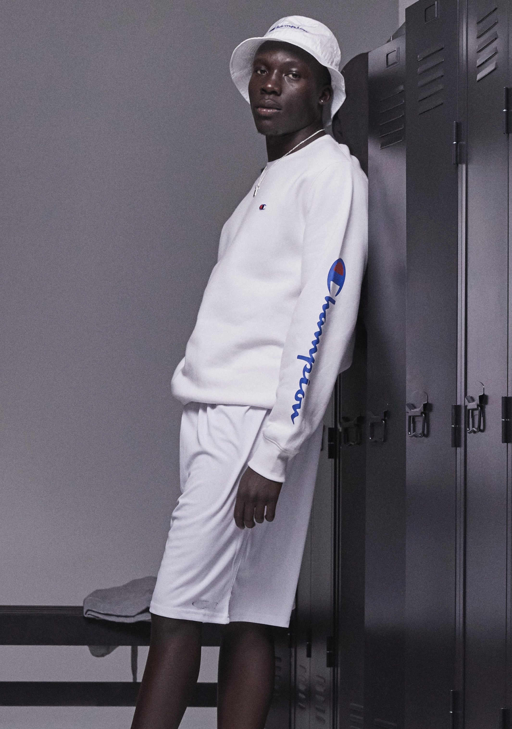Champion Mens Sporty Graphic Crew White