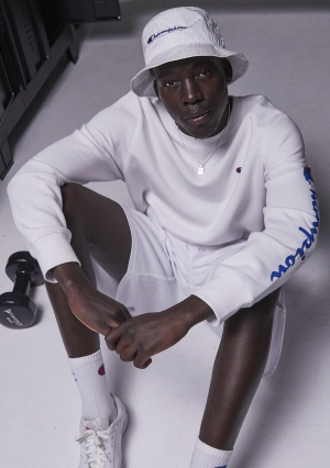 Champion Mens Sporty Graphic Crew White