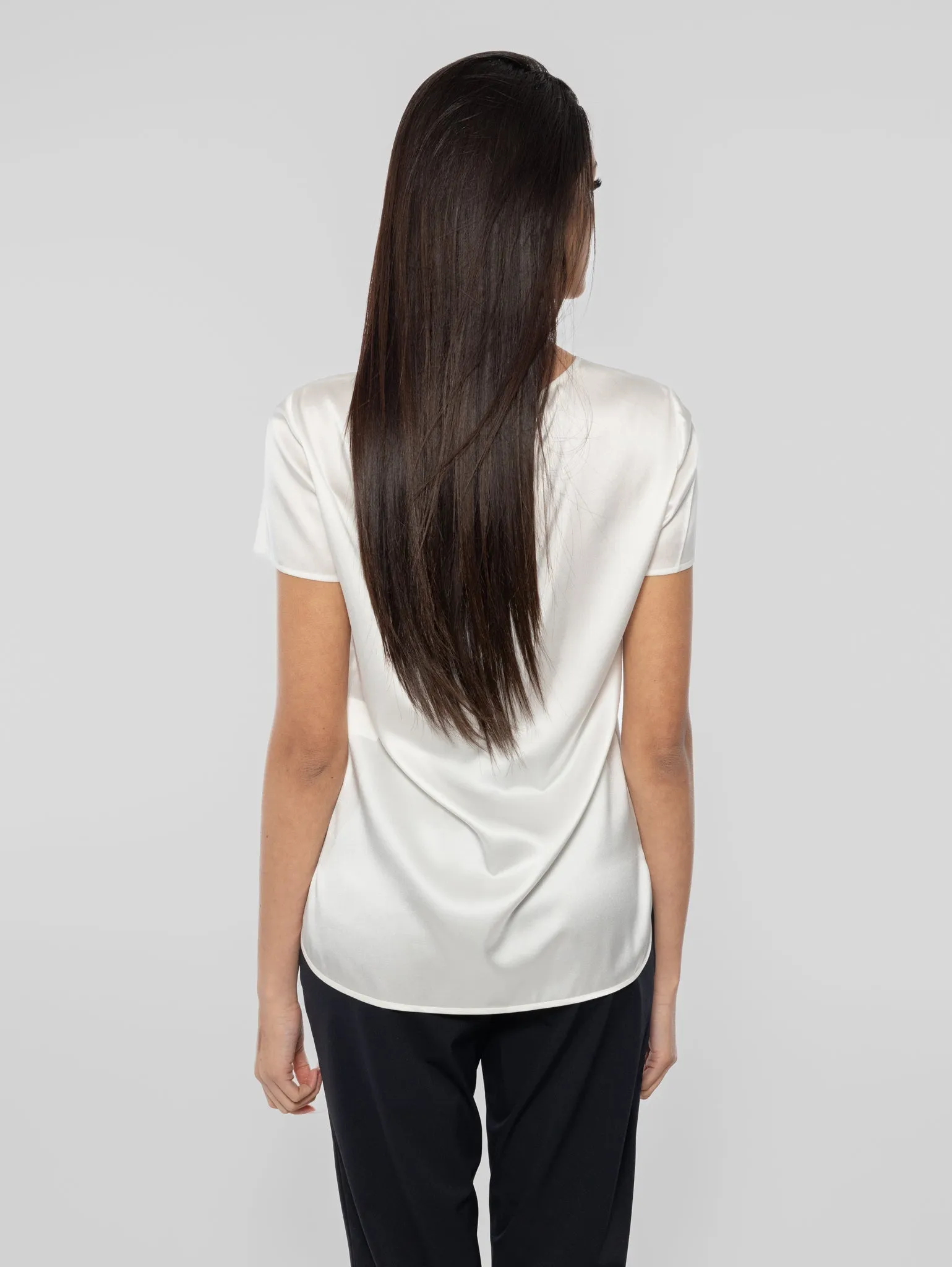 Cortona Crew Neck Blouse in White Silk