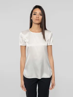 Cortona Crew Neck Blouse in White Silk
