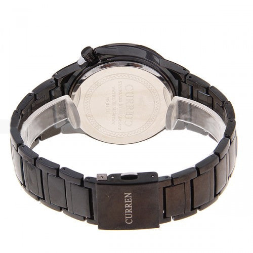 Curren Quartz Men's Black Stainless Steel Watch (White 4.2cm Dial) - CUR086