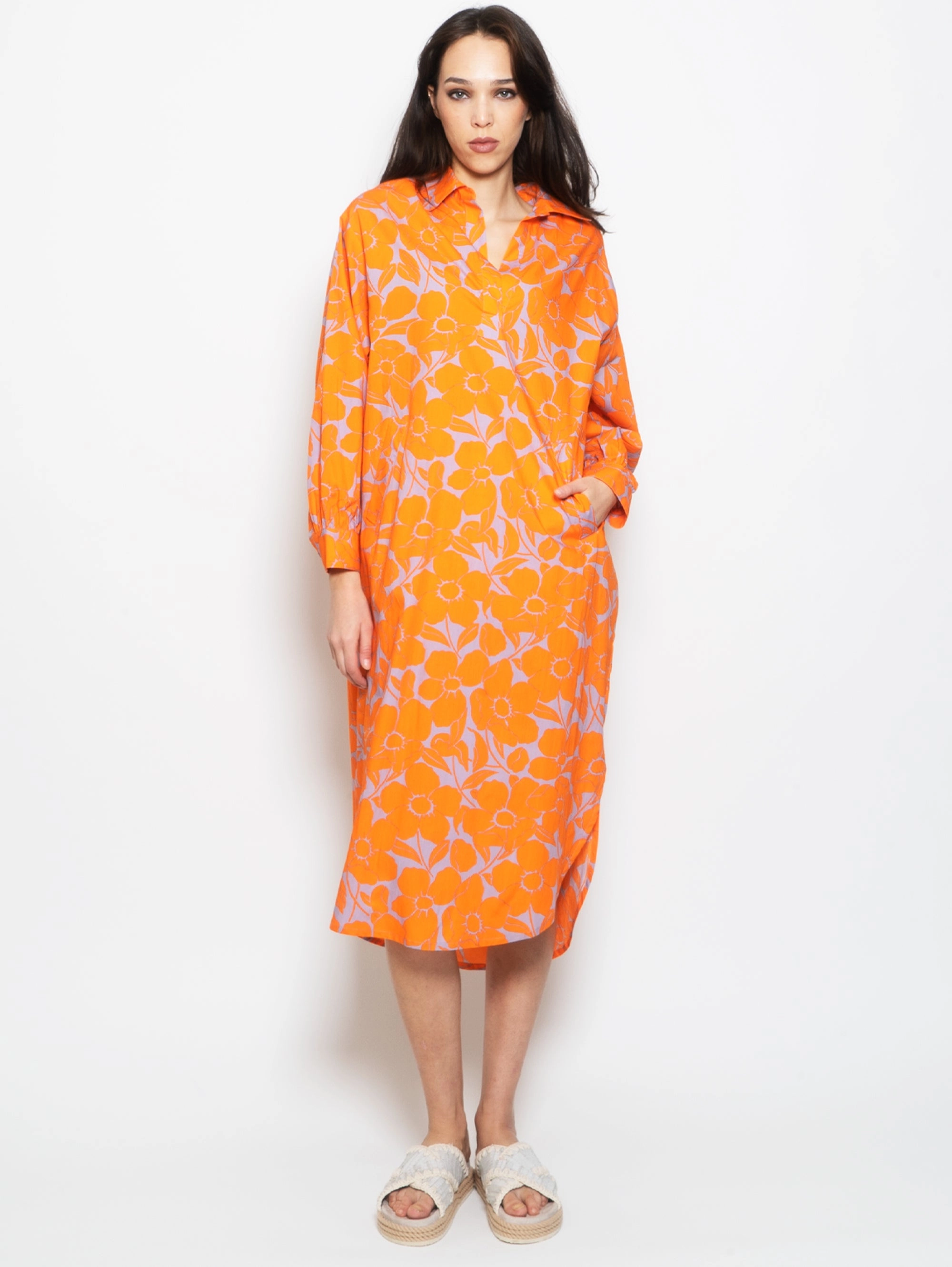 Dress with Orange/Lilac Floral Print