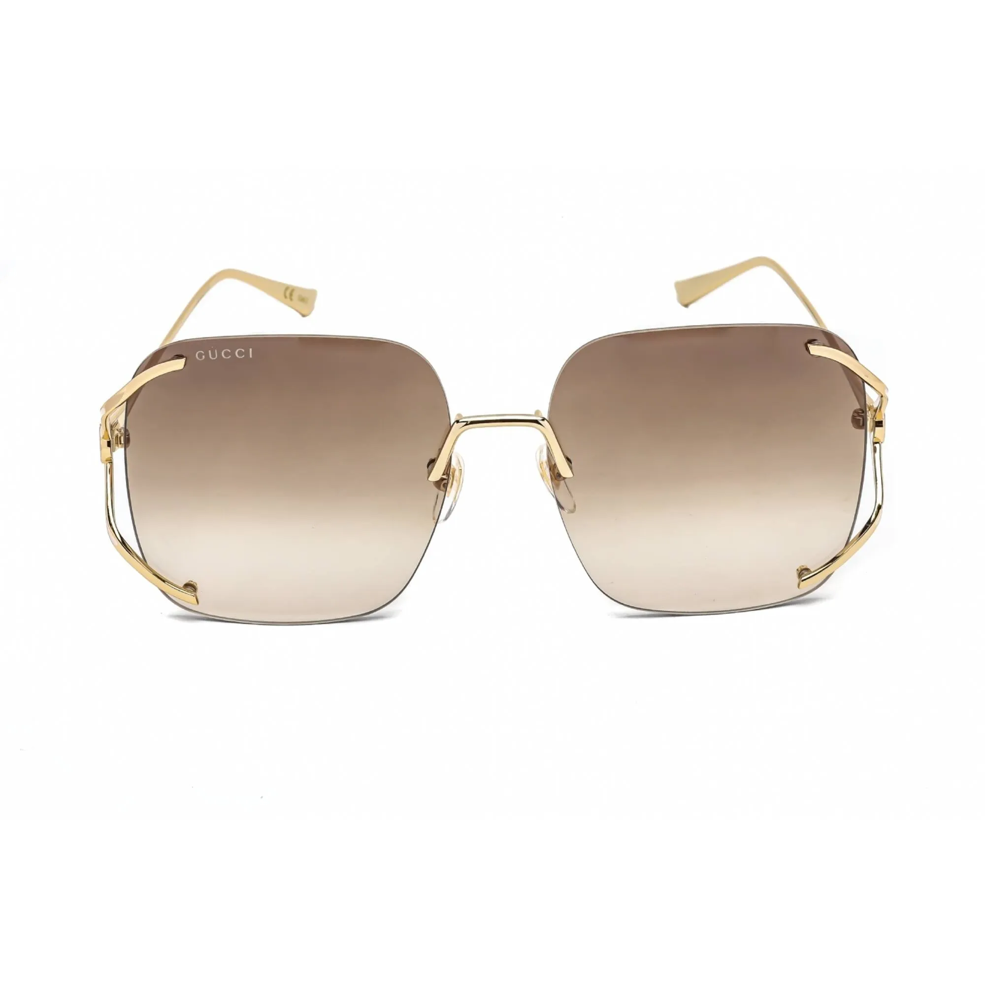 Gucci Women's Sunglasses - Gold Metal Oversized Rimless Frame Brown Lens | GG0646S 002