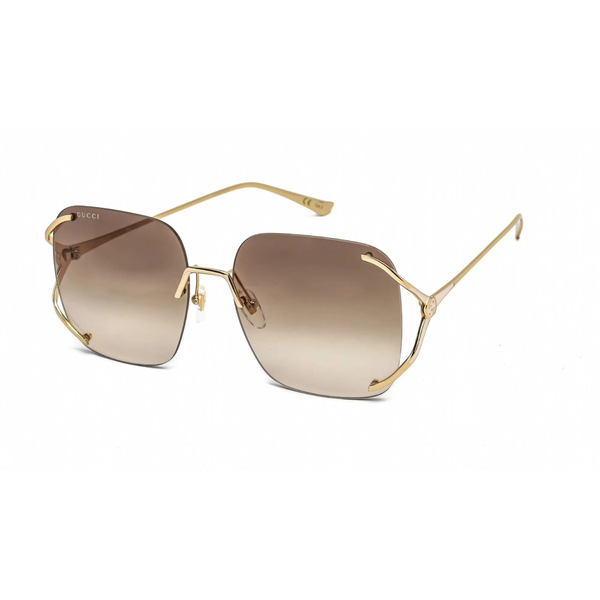 Gucci Women's Sunglasses - Gold Metal Oversized Rimless Frame Brown Lens | GG0646S 002