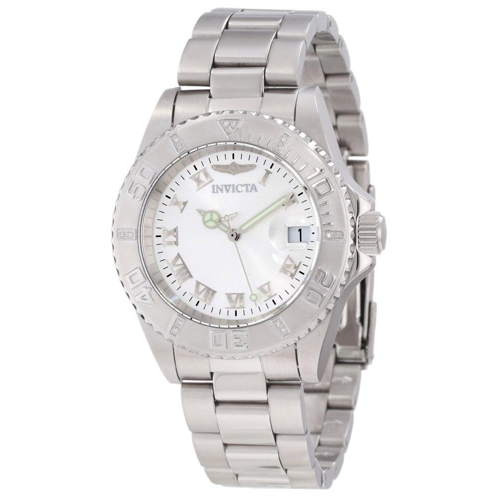 Invicta 12819 Women's Steel Bracelet Swiss Quartz Pro Diver Diamond Silver Dial Date Watch