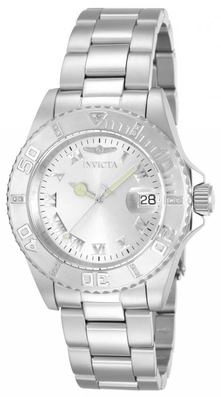 Invicta 12819 Women's Steel Bracelet Swiss Quartz Pro Diver Diamond Silver Dial Date Watch