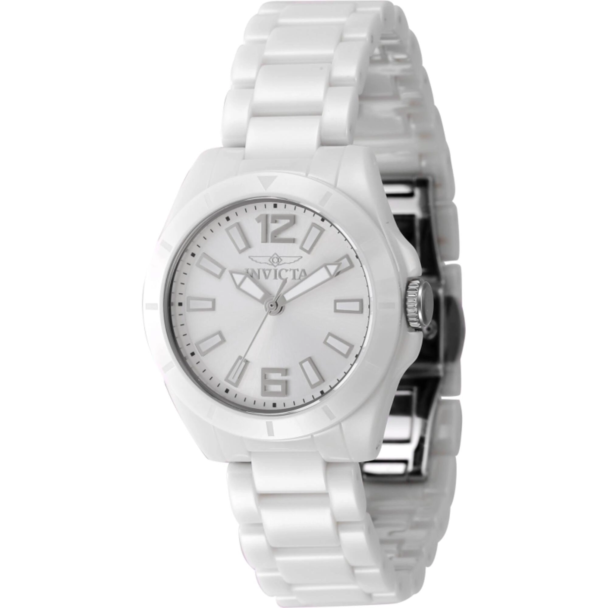 Invicta Women's Quartz Watch - Ceramics Silver Tone Brass Dial White Bracelet | 47334