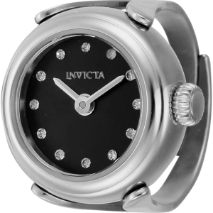 Invicta Women's Quartz Watch Ring - Mini Angel Black Dial Stainless Steel Case | 44481