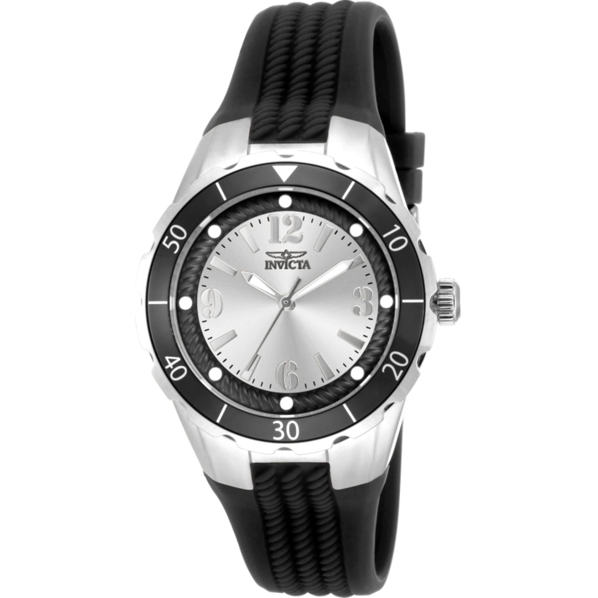 Invicta Women's Watch - Angel Silver and Black Dial Silicone Strap Quartz | 17482
