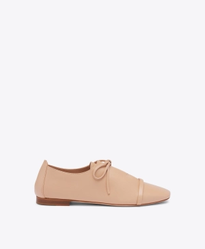 Jean Beige Leather Lace up Flats