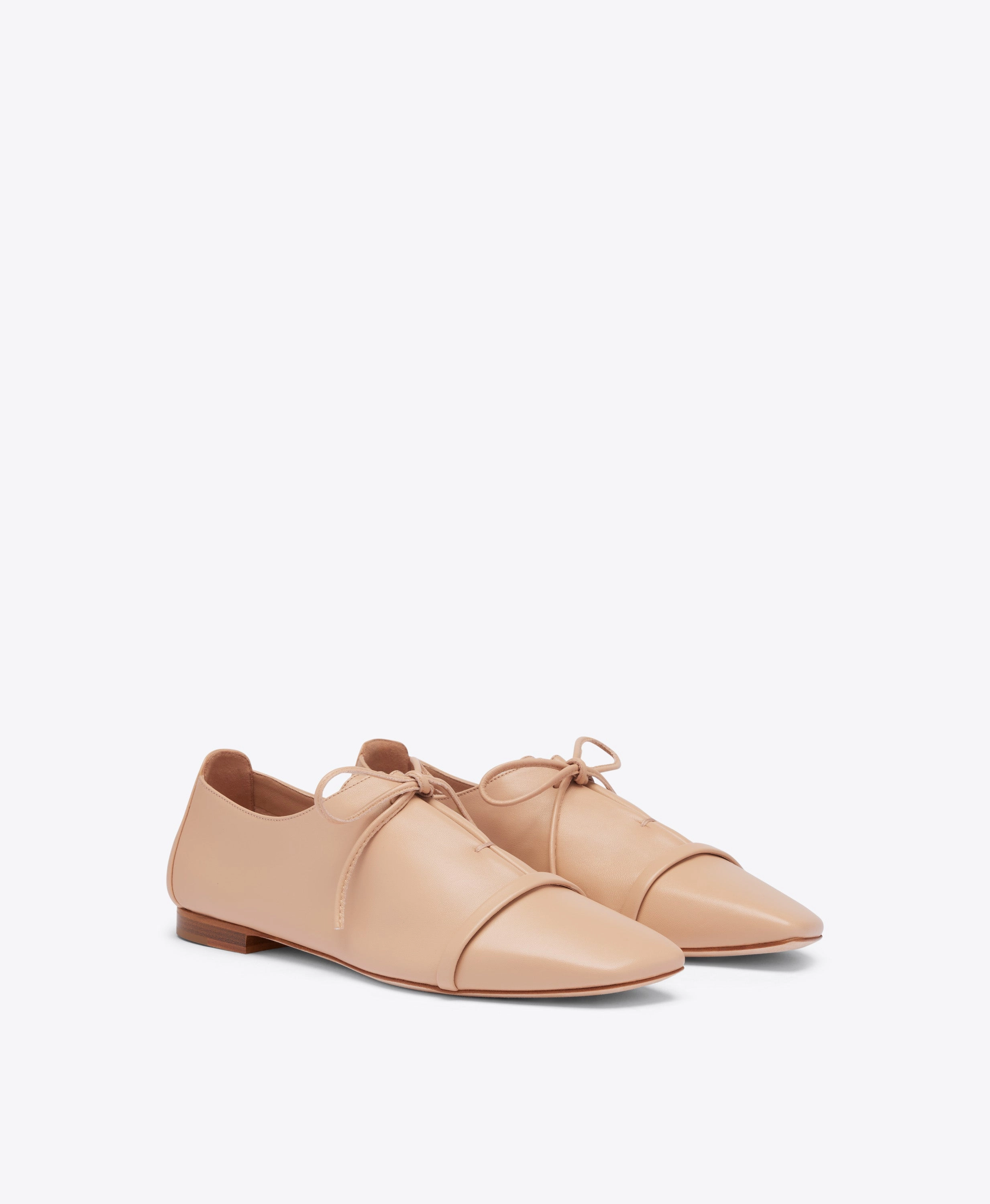 Jean Beige Leather Lace up Flats
