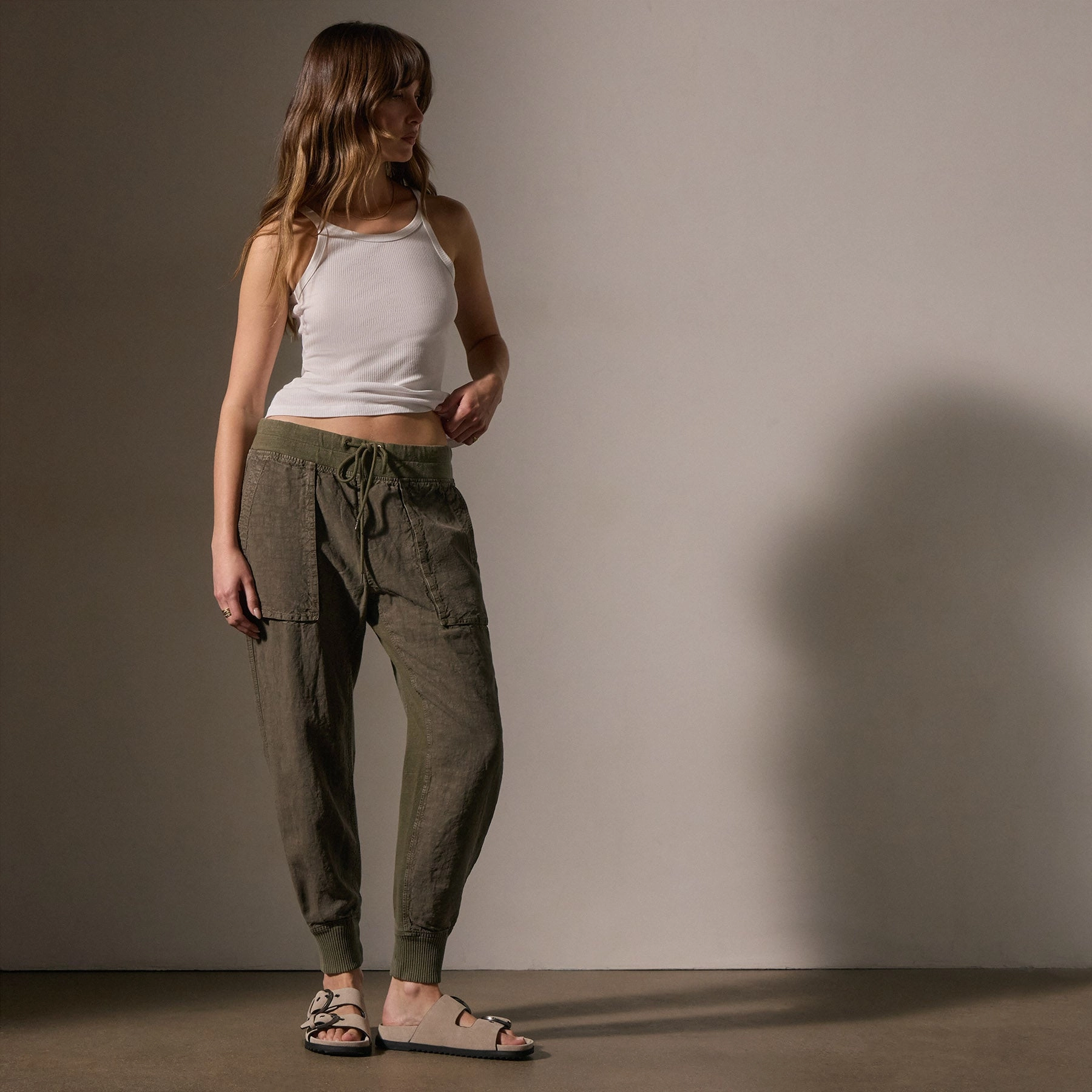 Linen Mixed Media Pant - Army Green
