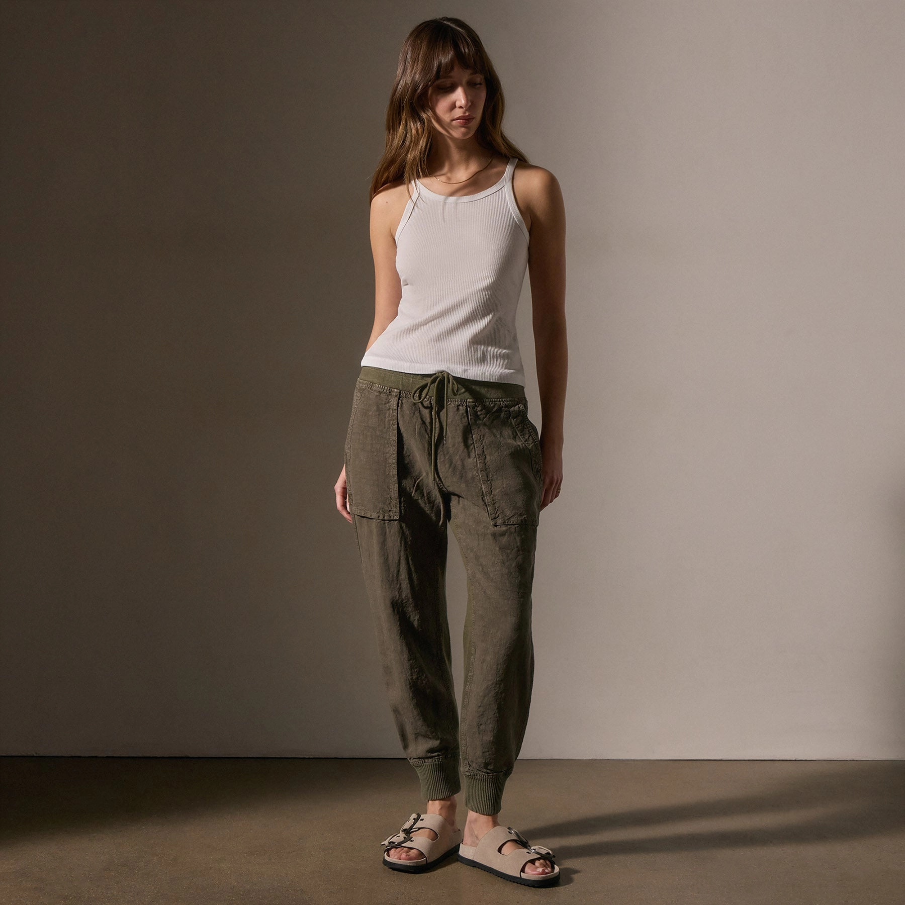 Linen Mixed Media Pant - Army Green