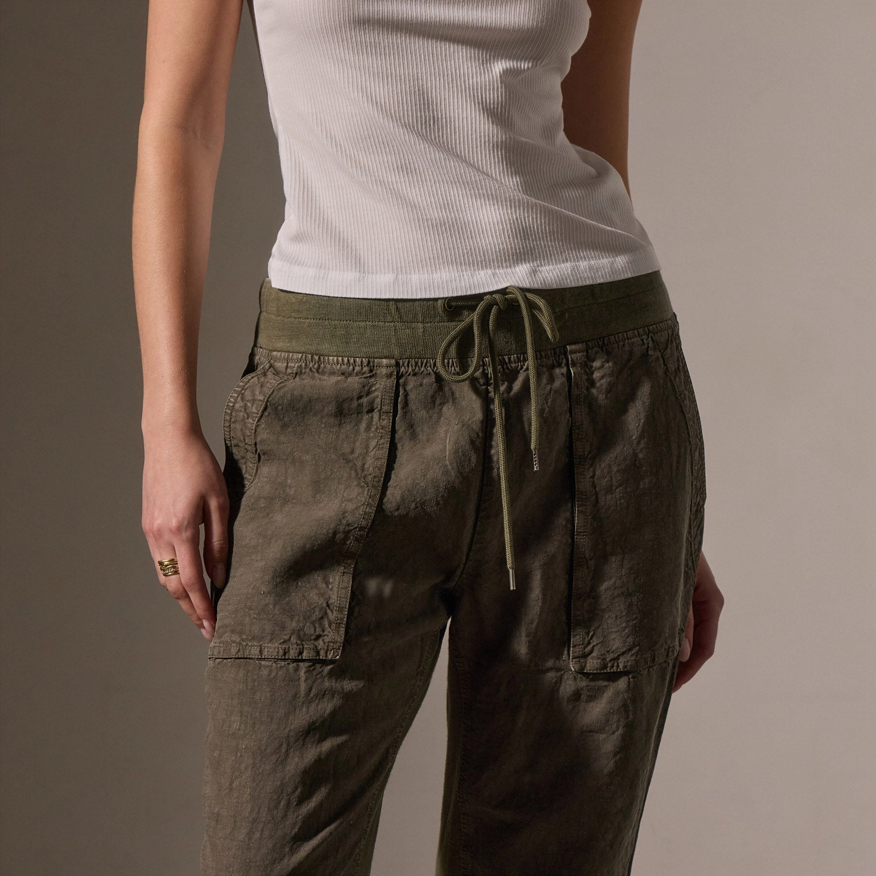Linen Mixed Media Pant - Army Green