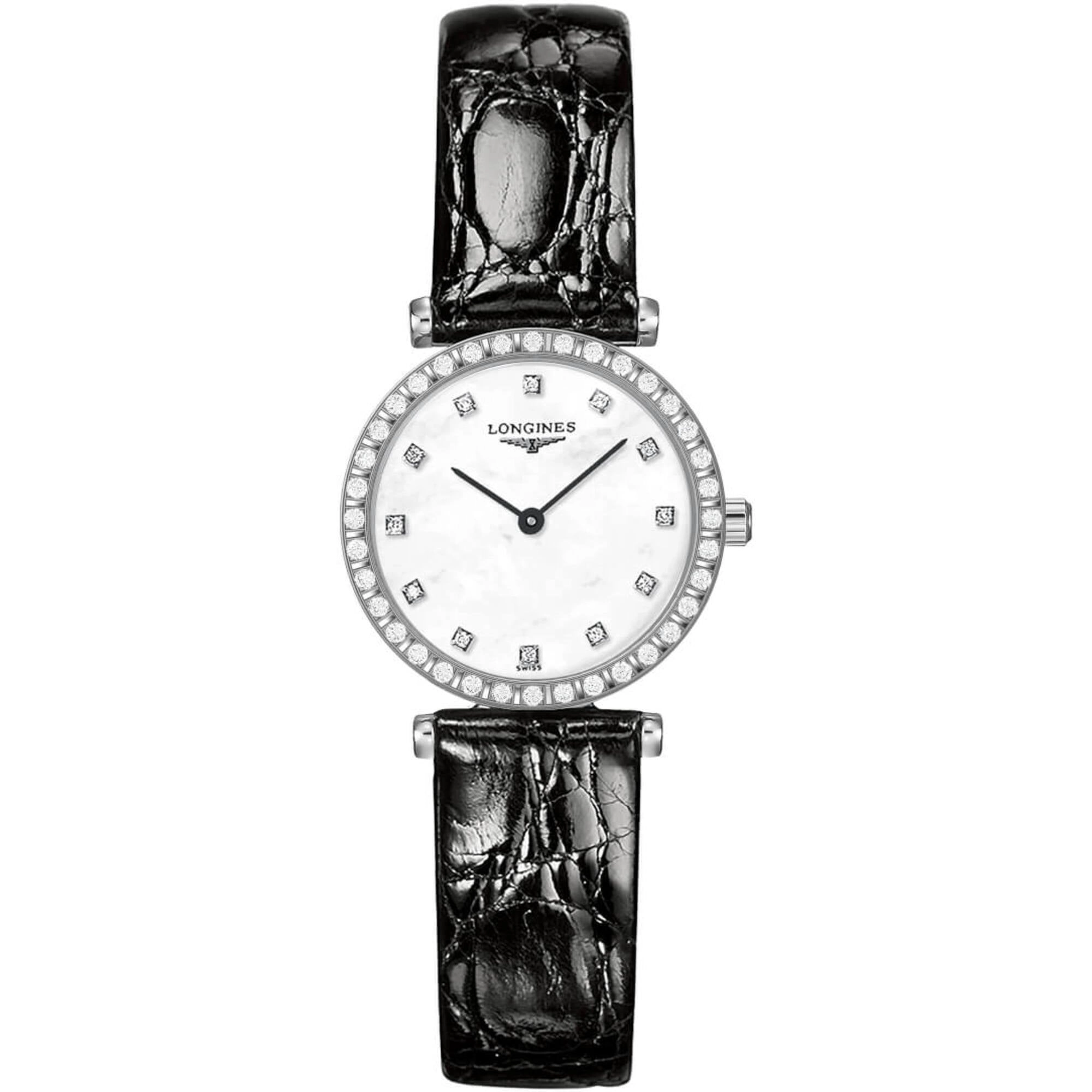 Longines Women's Watch - La Grande Classique MOP Dial Black Leather Strap | L43410802
