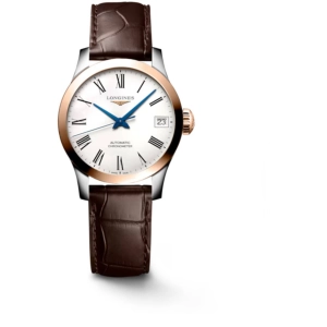 Longines Women's Watch - Record Automatic Matte White Dial Brown Strap | L23205112