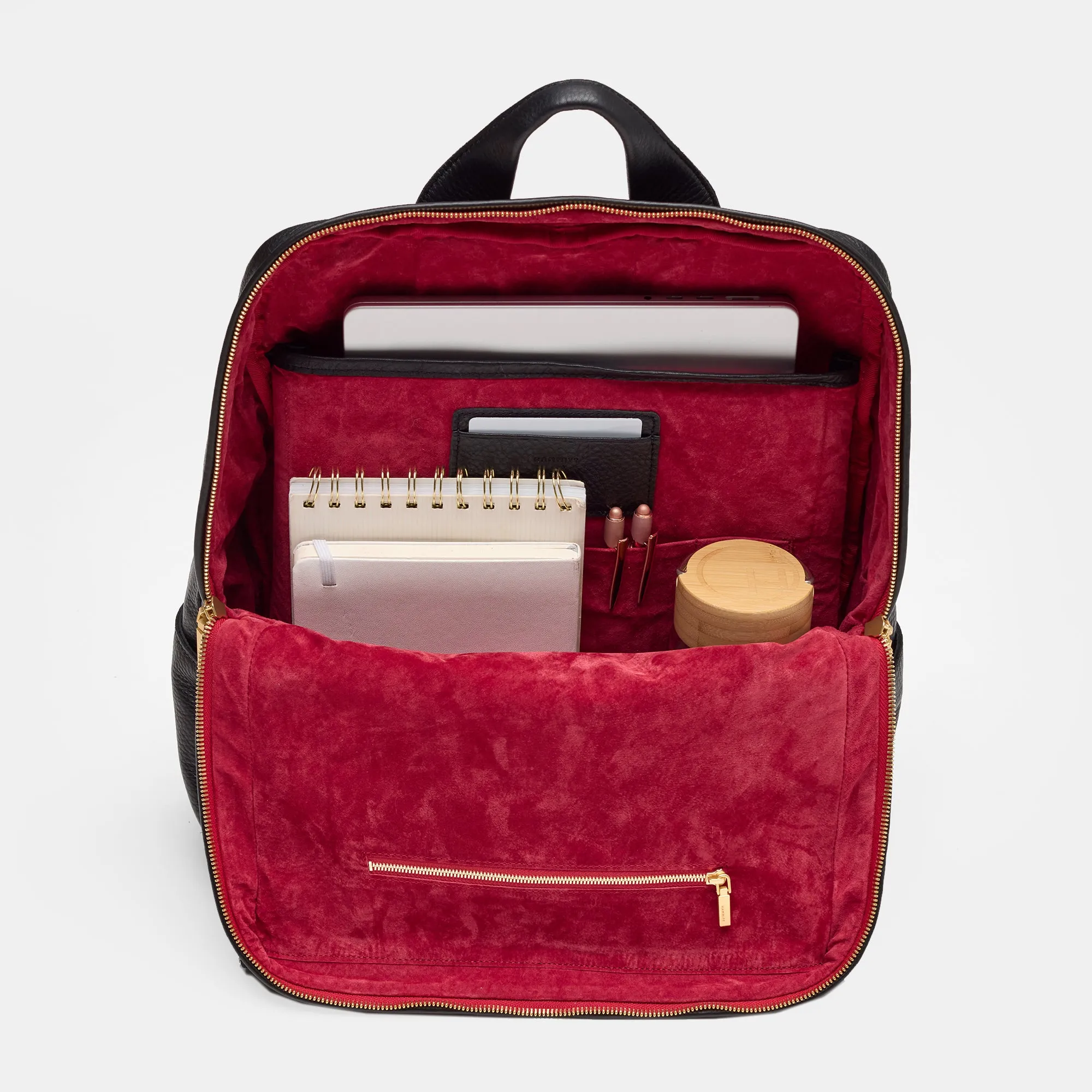 Montana Backpack | Black/Brushed Gold Red Zip | XL