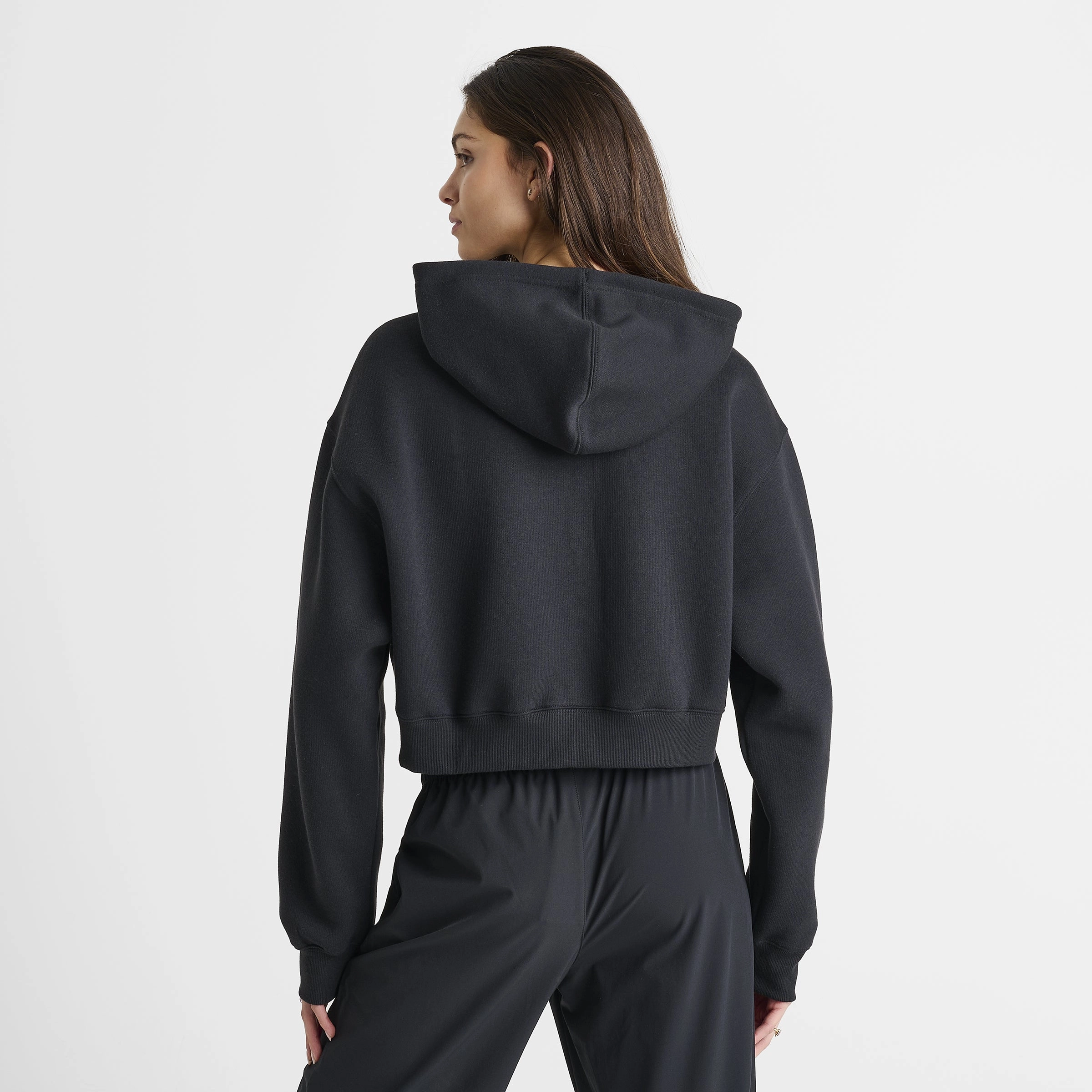 New Balance Women's Tone Crop Full Zip Hoodie Ash Heather / Black