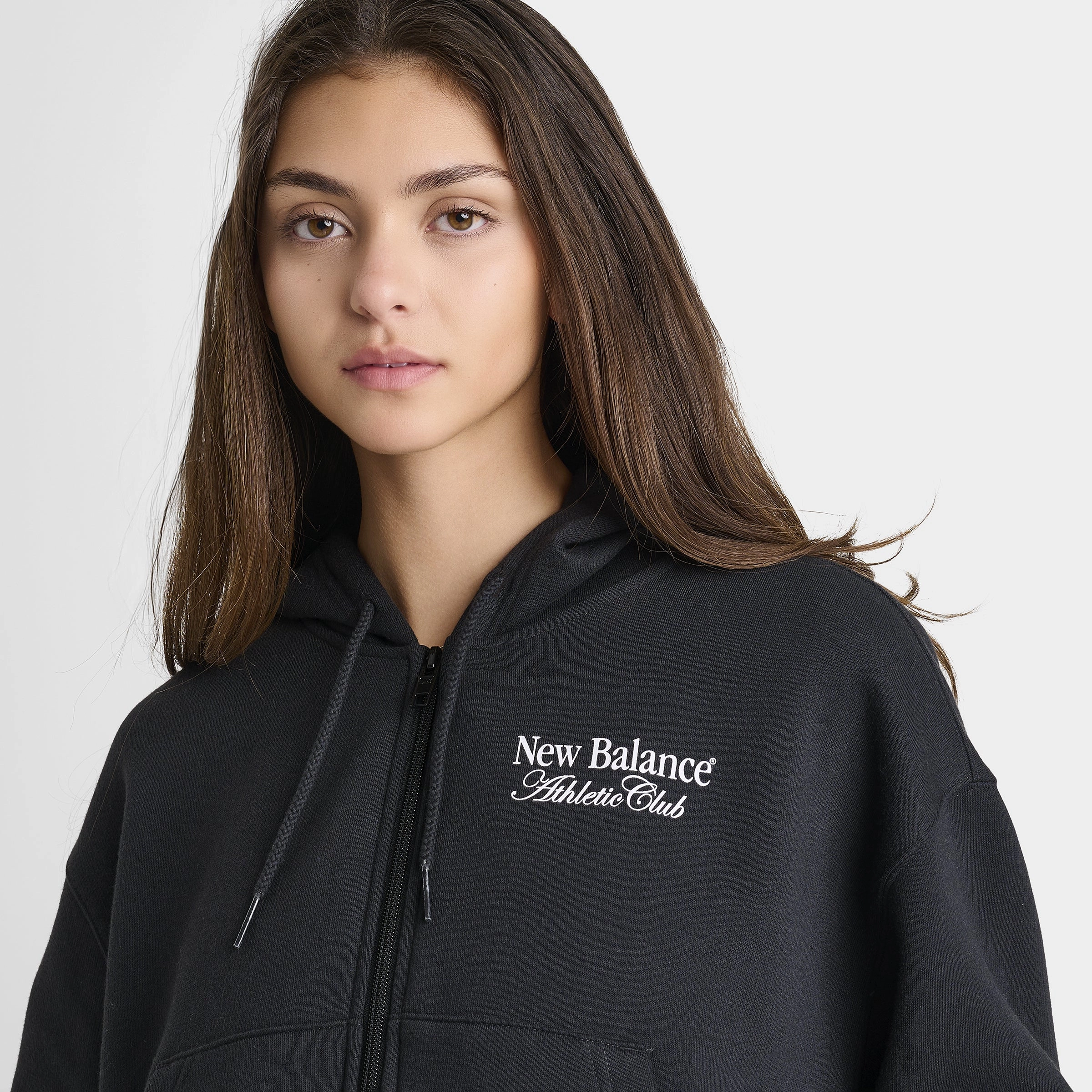 New Balance Women's Tone Crop Full Zip Hoodie Ash Heather / Black