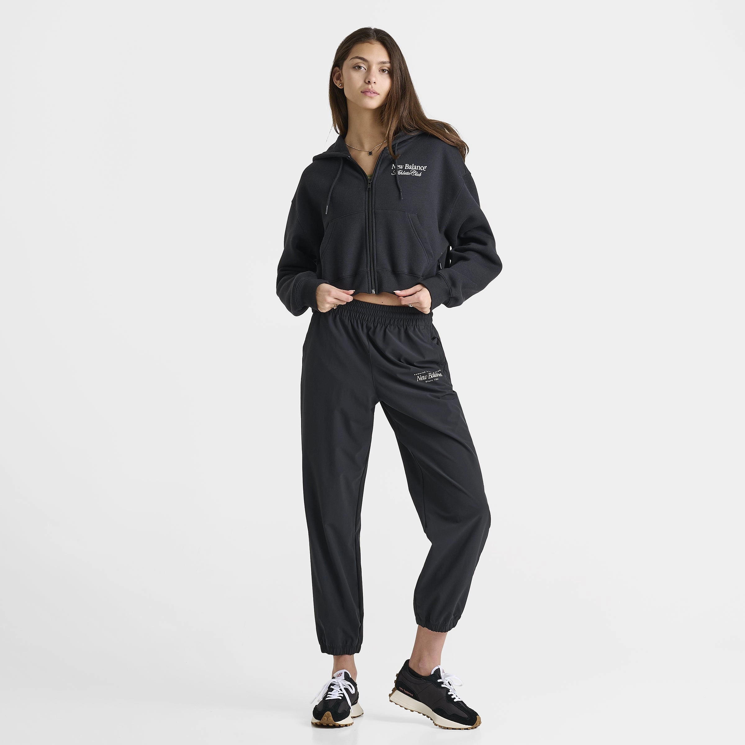New Balance Women's Tone Crop Full Zip Hoodie Ash Heather / Black